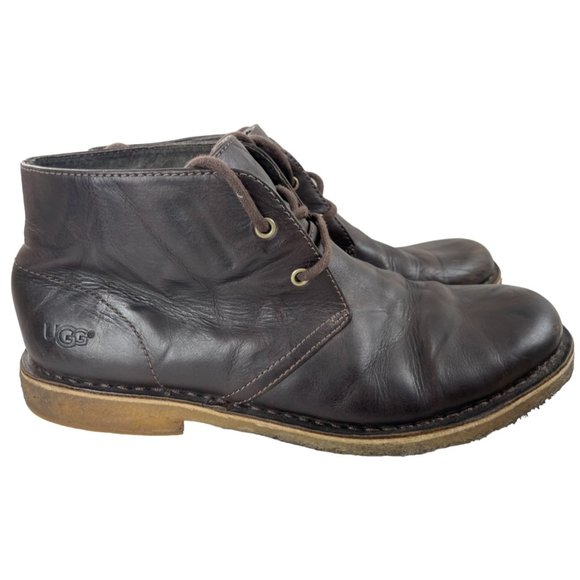 Ugg Men's Leighton Brown Leather Waterproof Crepe Sole Chukka Boots Sz 9M (3275) - Picture 1 of 11